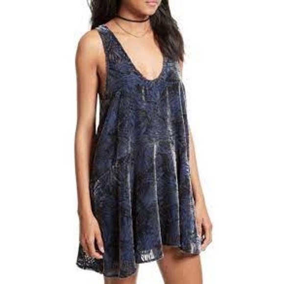 Free People Dresses & Skirts - Free People OB545457 Ellie Burnout Velvet, Sleeveless Mini Dress in Blue